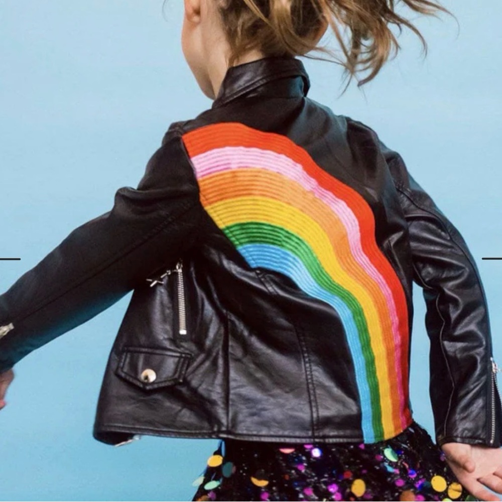 Lola and the Boys Black Leather Jacket with Rainbow Design